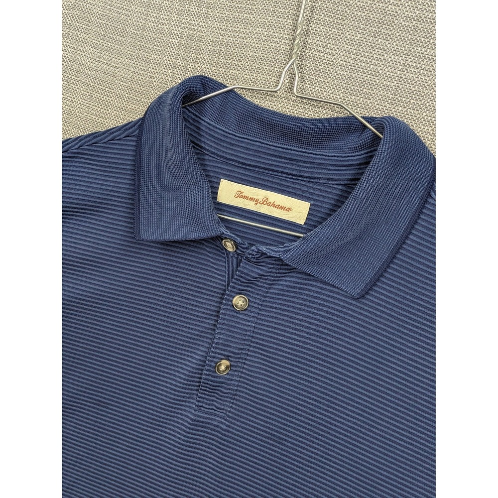 Tommy Bahama Polo Shirt Mens Large Blue Stripe Modal Blend Short Sleeve Casual